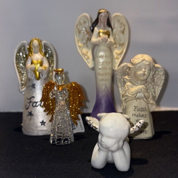 Set of Angel Figurines with Gold and Purple Accents - Picture 2 of 11